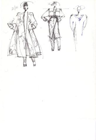 Drawing of Coat and Trouser Outfit for the Spring/Summer 1986 Rose Collection
