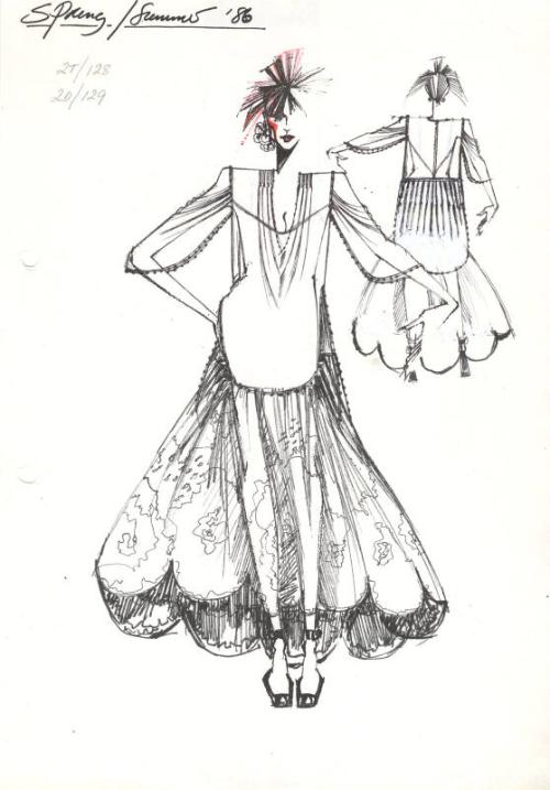 Drawing of Top and Skirt for the Spring/Summer 1986 Rose Collection