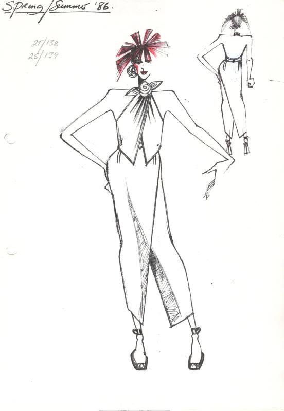 Drawing of Top and Skirt for the Spring/Summer 1986 Rose Collection