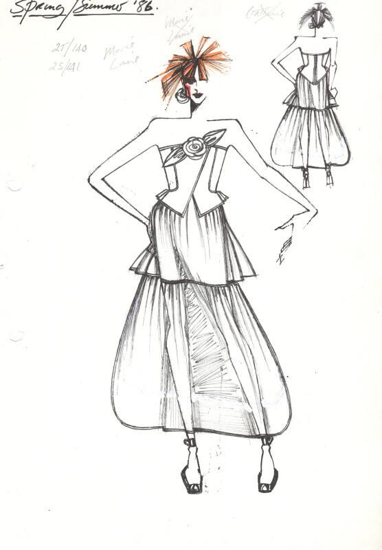 Drawing of Top and Skirt for the Spring/Summer 1986 Rose Collection