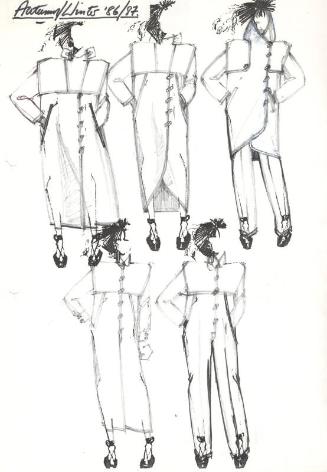 Drawing of Coats and a Jumpsuit for Autumn/Winter 1986 Collection