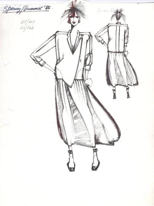 Drawing of Top and Skirt for the Spring/Summer 1986 Rose Collection