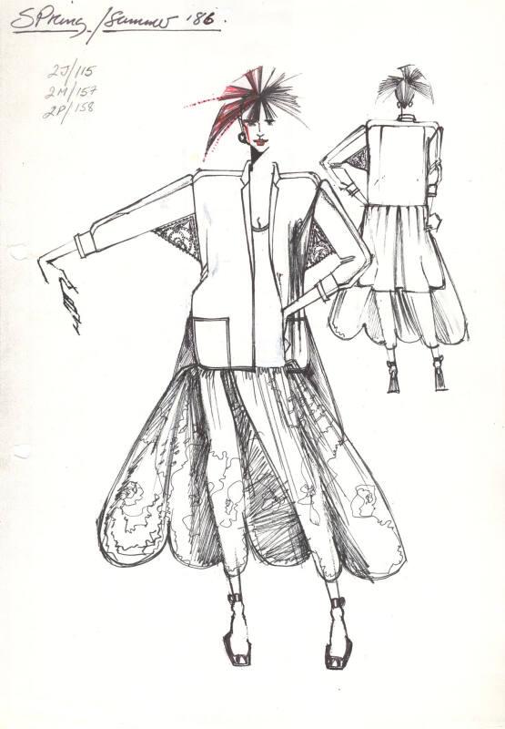 Drawing of Jacket, Top and Skirt for the Spring/Summer 1986 Rose Collection