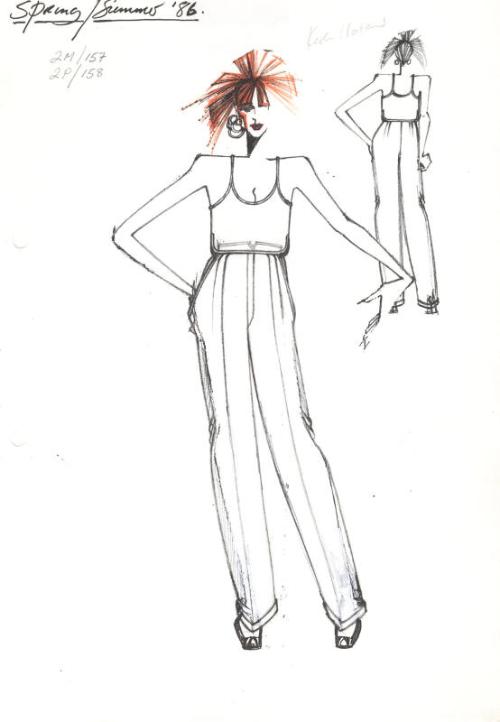 Drawing of Top and Trousers for the Spring/Summer 1986 Rose Collection