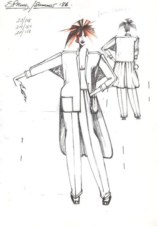 Drawing of Jacket, Top and Trousers for the Spring/Summer 1986 Rose Collection