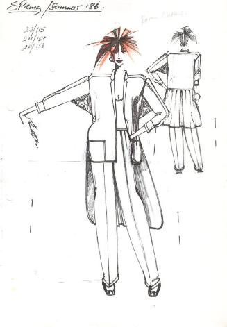 Drawing of Jacket, Top and Trousers for the Spring/Summer 1986 Rose Collection