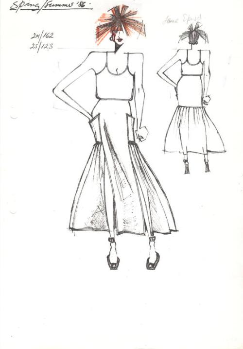 Drawing of Top and Skirt for the Spring/Summer 1986 Rose Collection