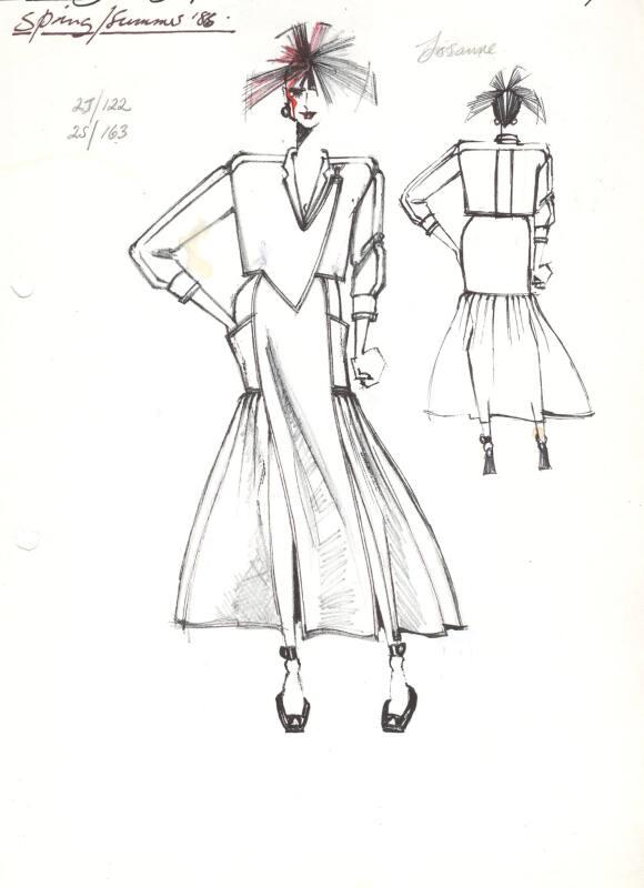 Drawing of Jacket and Skirt for the Spring/Summer 1986 Rose Collection