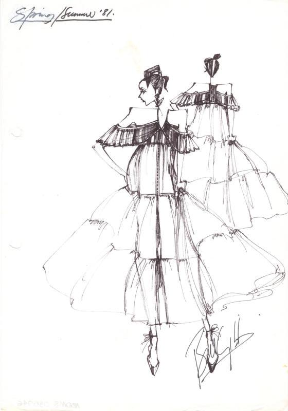 Drawing of Evening Dress for Spring/Summer 1981 Collection
