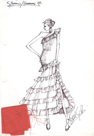 Drawing of Dress for Spring/Summer 1981 Collection with Fabric Swatch