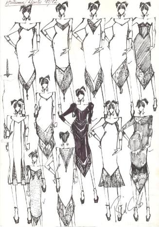 Multidrawing of Dresses for Autumn/Winter 1981 Collection