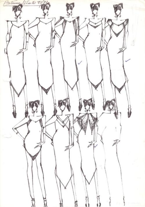 Multidrawing of Dresses for Autumn/Winter 1981 Collection