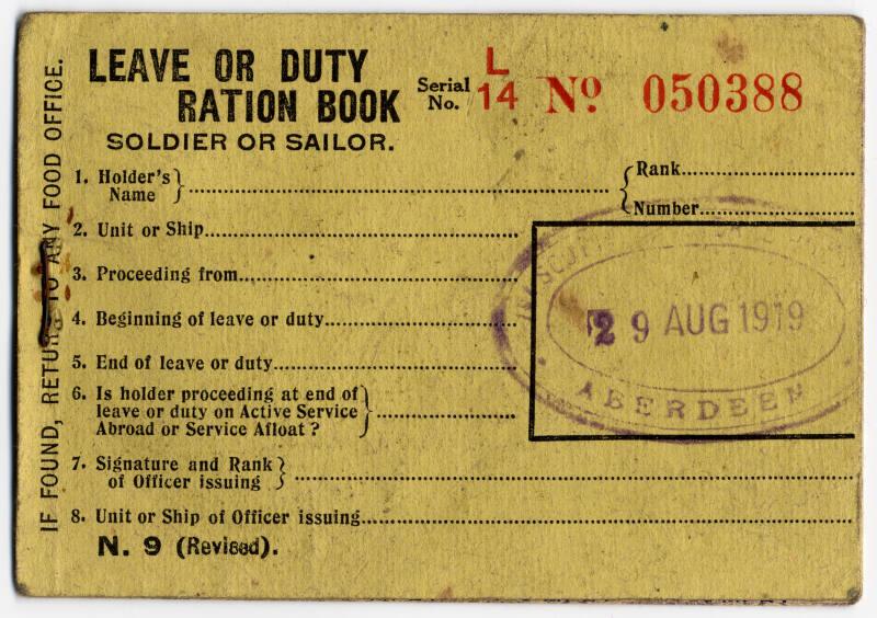 Soldier's/Sailor's Ration Book