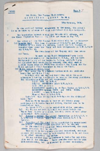 World War One Gordon Highlanders Operation Orders 44A