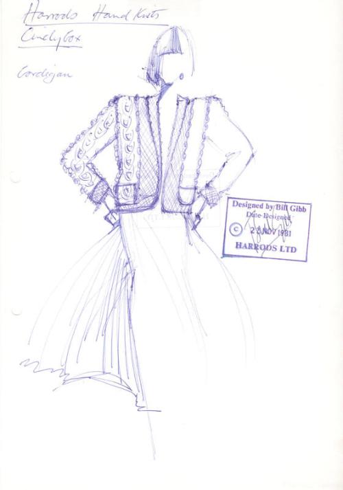 Drawing of Cardigan for the 1981 Harrods Handknits Collection