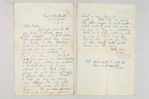 letter from George Rennie on HMS Warspite 15th May 1916