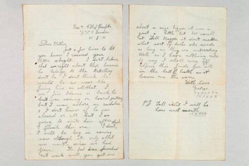 letter from George Rennie on HMS Warspite 15th May 1916