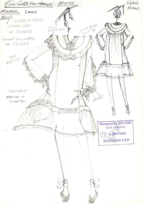 Drawing of Smock for the 1981 Harrods Collection