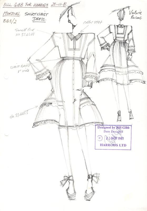 Drawing of Dress for the 1981 Harrods Collection