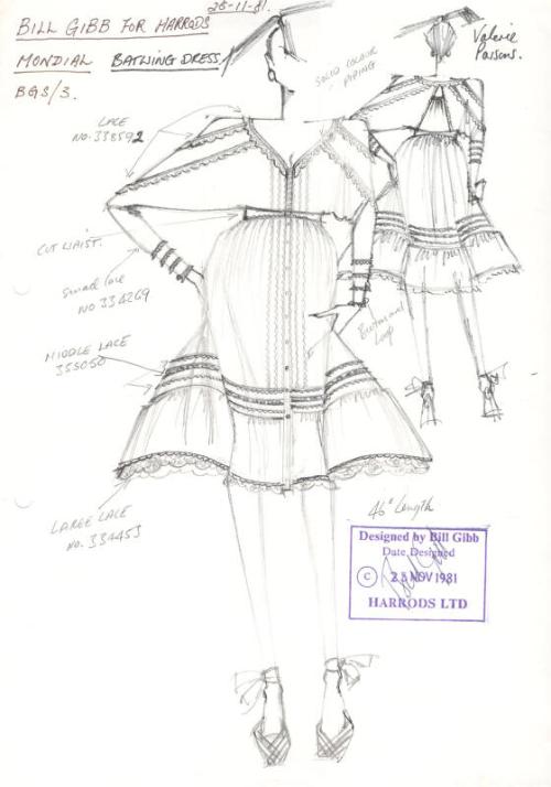 Drawing of Bathing Dress for the 1981 Harrods Collection