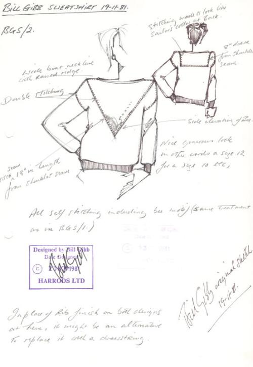 Drawing of Sweatshirt for the 1981 Harrods Collection