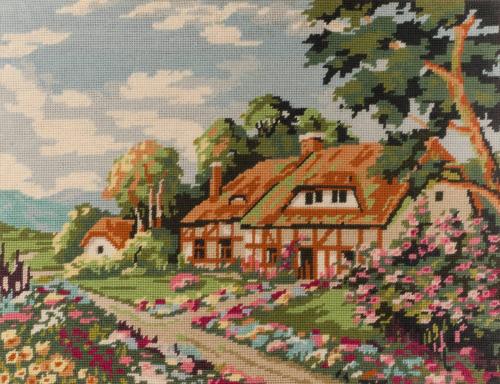 Framed Tapestry with Cottage