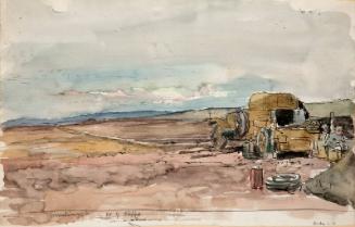 Muslimye, North of  Aleppo - Landscape with Vehicle and Bivouac by James McBey