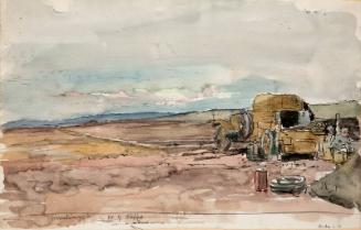 Muslimye, North of  Aleppo - Landscape with Vehicle and Bivouac by James McBey