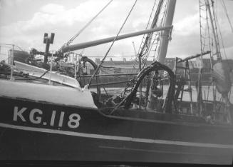 film negative showing a trawler, Aberdeen Harbour