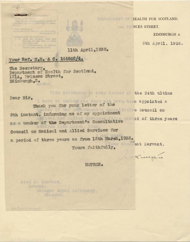 Matron Marget Husband Appointed to Consultative Council on Medical and Allied Services