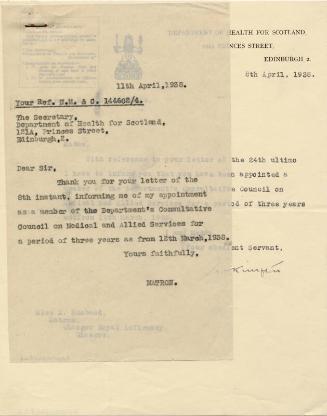 Matron Marget Husband Appointed to Consultative Council on Medical and Allied Services