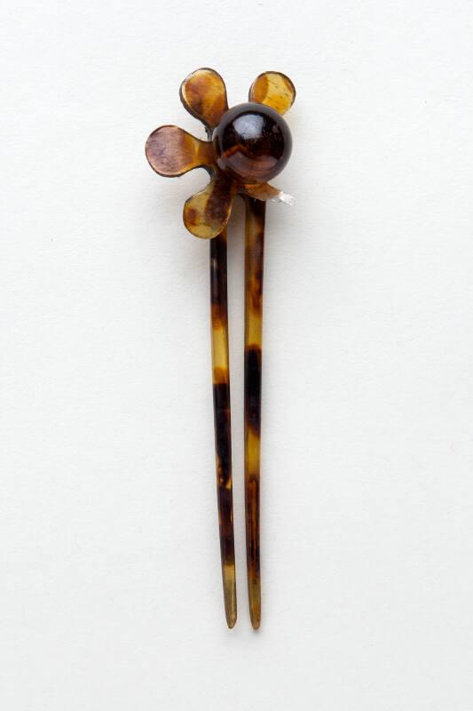 Faux Tortoiseshell Ornamental Hair Pin with Hinged Decoration