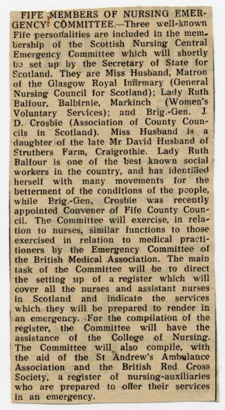 Matron Marget Husband Appointed Scottish Nursing Central Emergency Committee