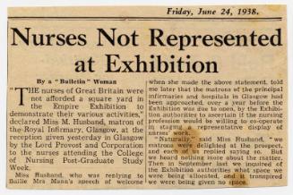 Matron Marget Husband On Failure of Empire Exhibition to Represent Nursing Profession