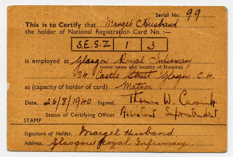 Matron Marget Husband National Registration Card Certificate