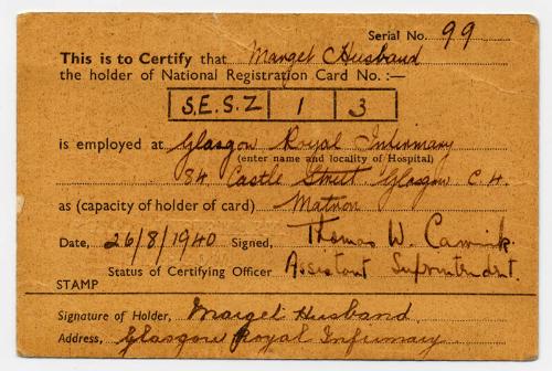 Matron Marget Husband National Registration Card Certificate