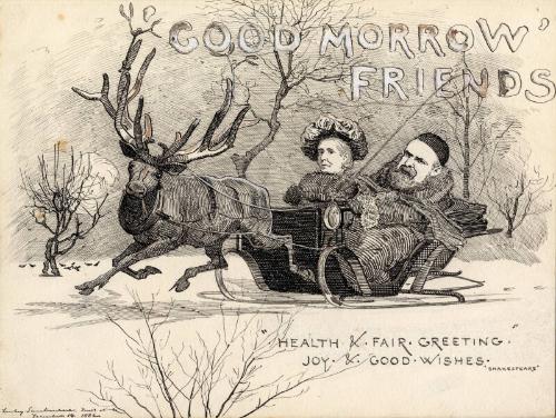 Caricature of Mr and Mrs Alexander Macdonald, for a Christmas Card by Linley Sambourne