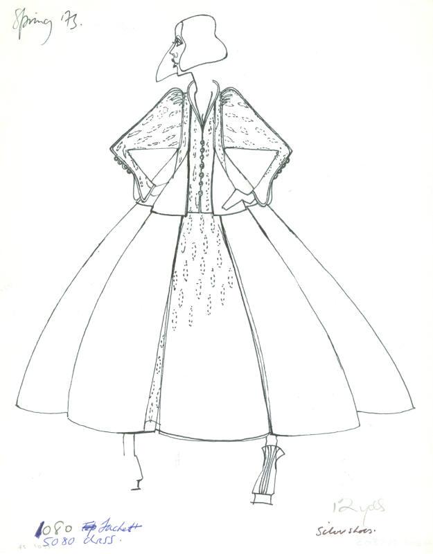 Drawing of Dress and Jacket for Spring 1973 Collection