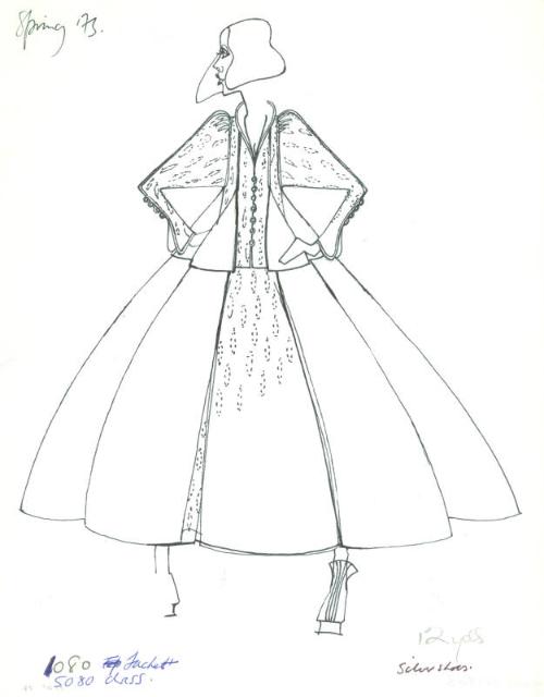 Drawing of Dress and Jacket for Spring 1973 Collection