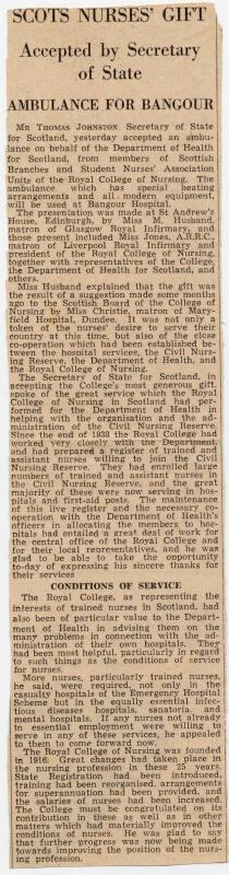 Presentation of Ambulance by Matron Marget Husband