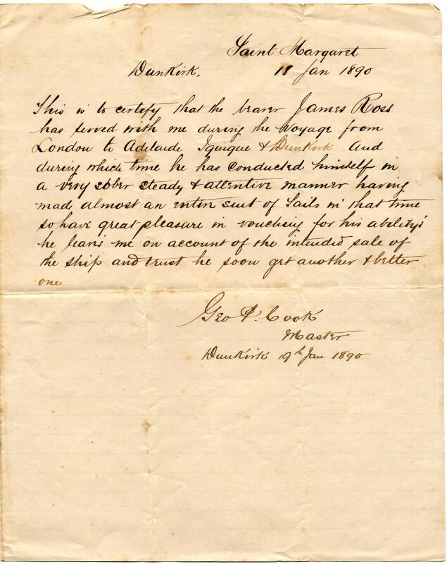 Letter of James Ross, Sailmaker