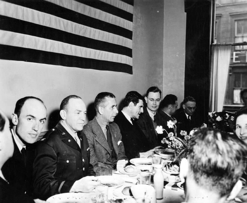 US Ambassador John Gilbert (left of man wearing glasses) at the Imperial Hotel, Glasgow