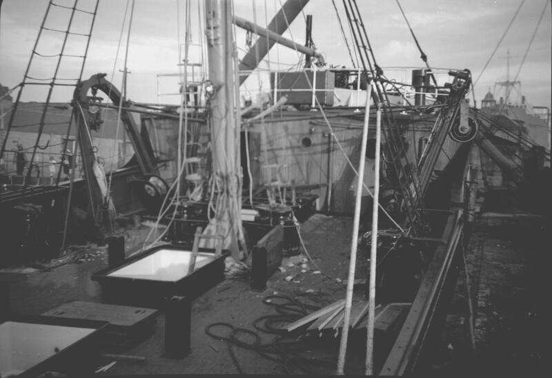 film negative showing the deck of an unidentified trawler