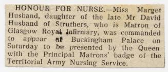 Presentation of Territorial Army Nursing Service Medal to Marget Husband and Others