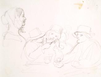 Study of Three Seated Men and One Profile of Woman