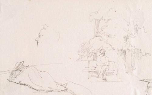 Studies - Man on a Bench Reading and Man Reclining