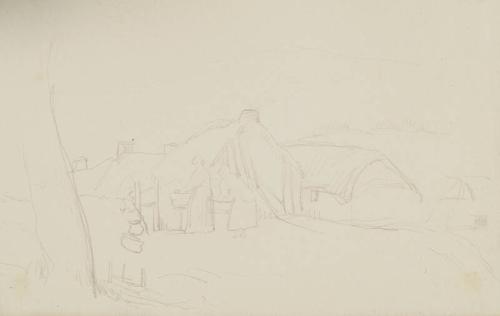 Women Washing Clothes Outside a Cottage