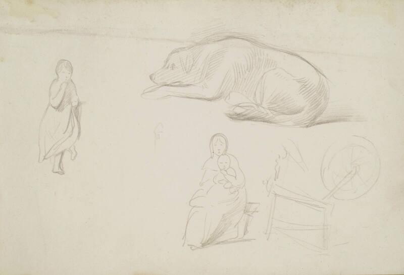 Studies - Dog, Figures and a Spinning Wheel