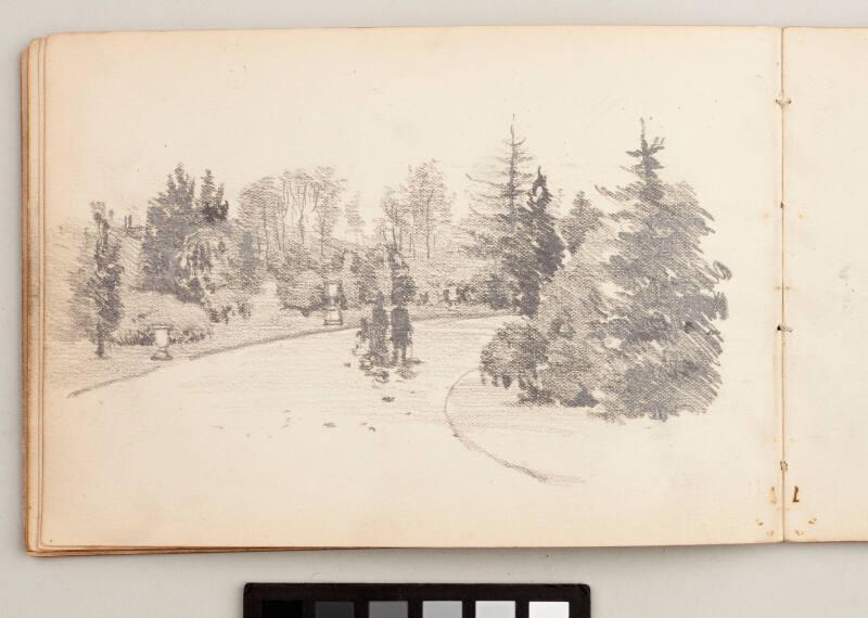 recto: small Landscape with Trees and Birds, verso:  Family Walking in a Park - Leaf from Artist's Sketchbook