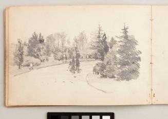 recto: small Landscape with Trees and Birds, verso:  Family Walking in a Park - Leaf from Artist's Sketchbook